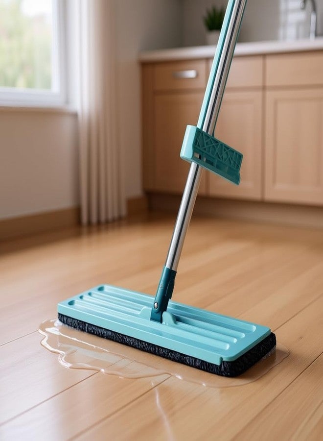 ممسحة أرضيات، تنظيف جاف ورطب بدون استخدام اليدين، مناسبة لأرضيات السيراميك والبلاط، رأس من الألياف الدقيقة، قضيب من الفولاذ المقاوم للصدأ بطول 35 سم، لون أزرق، ممسحة مسطحة قابلة للغسل اليدوي، مصممة لالتقاط الغبار بكفاءة عالية - Image 4